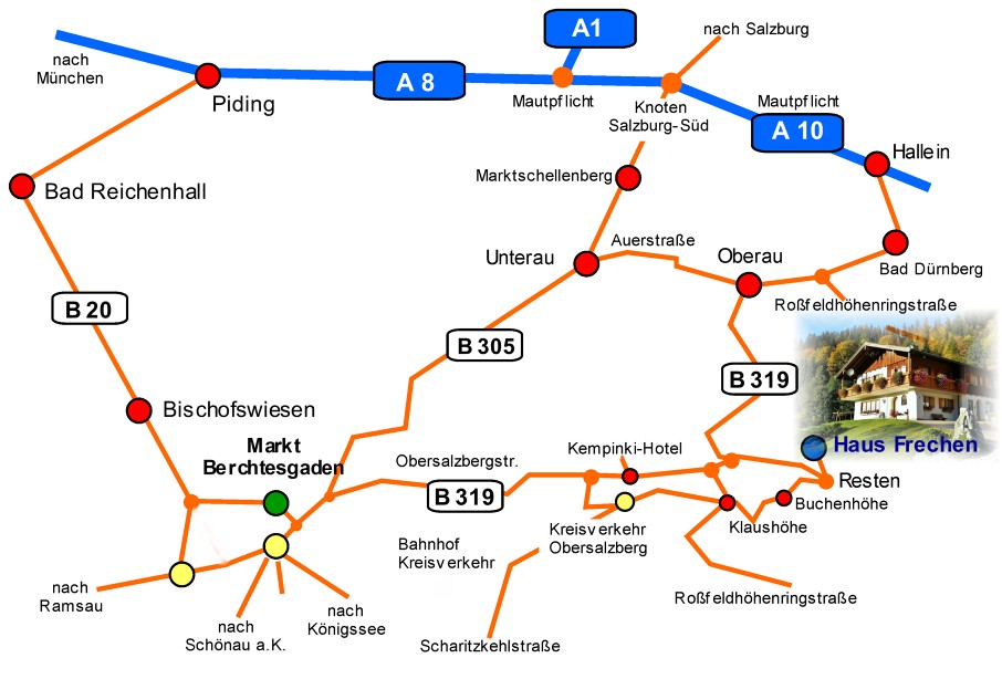 Anfahrt Ferienwohnungen Haus Frechen Berchtesgaden